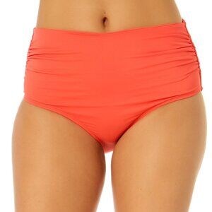 Anne Cole High-Waist Bikini Bottoms - Coral Ruched Sides